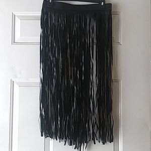 Cute Black Faux Leather Fringe skirt